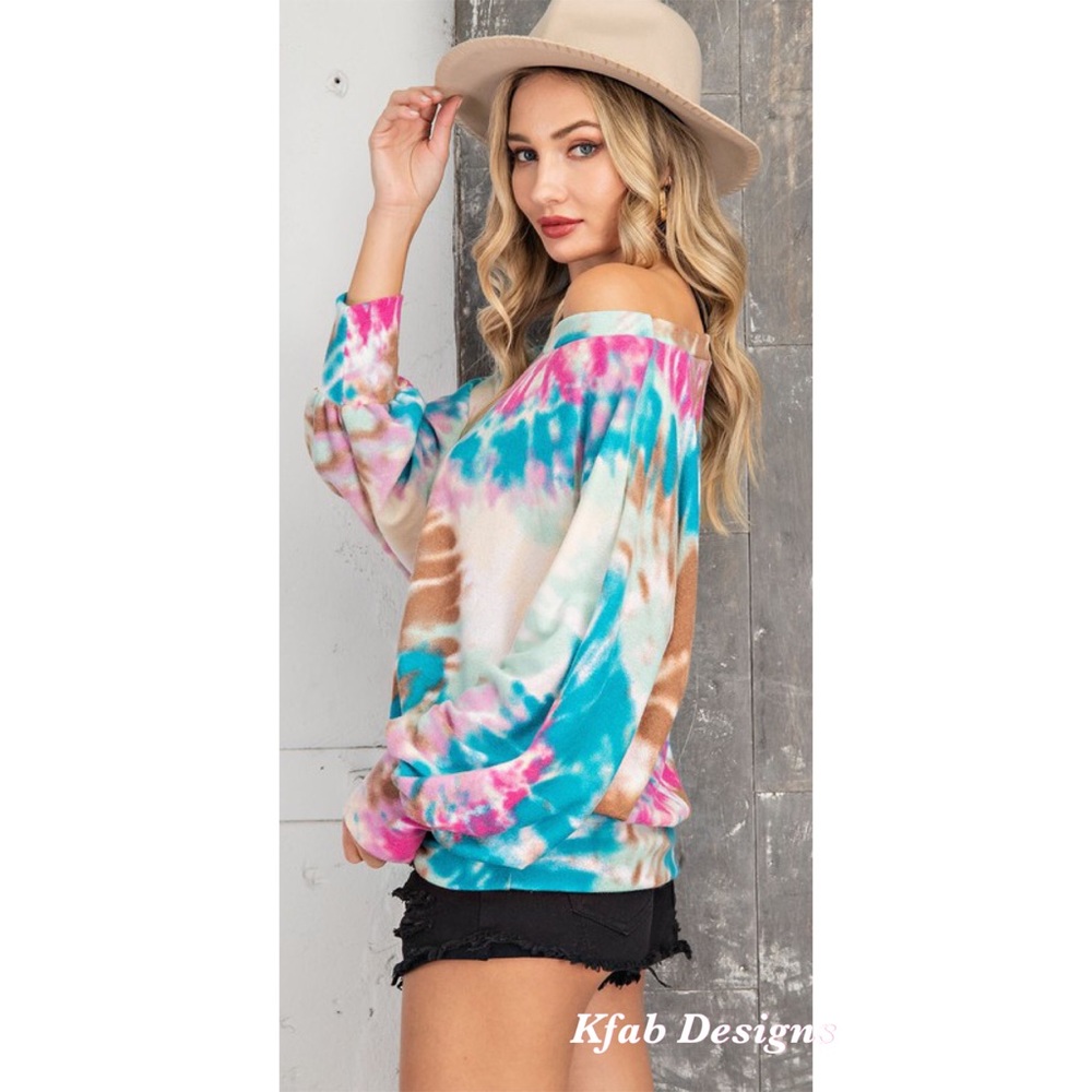 ❤️LAST! SOFT KNIT BLUEBIRD TIE DYE DOLMAN TOP! - Picture 6 of 6